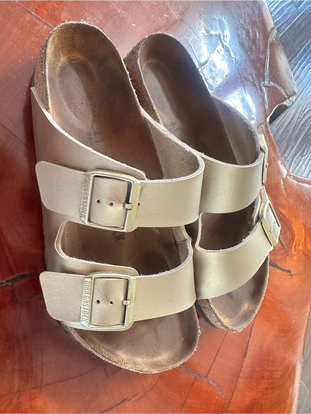 Gold Two-Strap Buckle Sandals